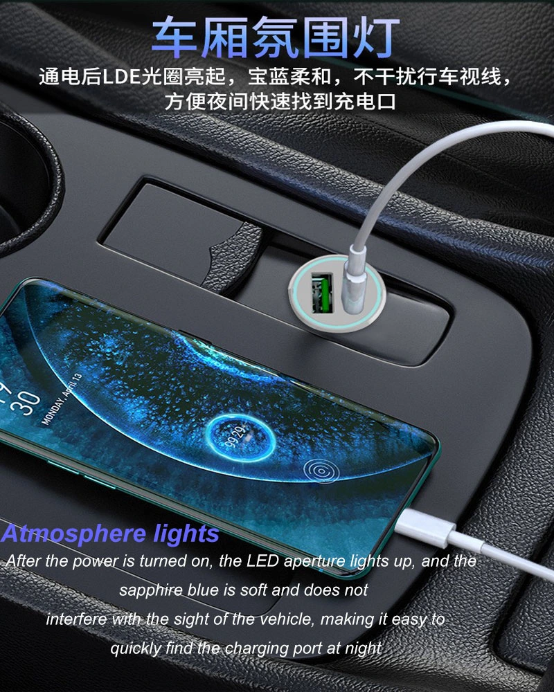 20W Mobile Phone Quick Charge Car Pd Charger, QC3.0 Dual Port Car Charging Head